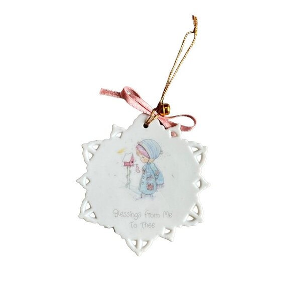 Vtg Enesco Precious Moment Blessing From Me to Thee Porcelain Snowflake Ornament - Picture 1 of 4
